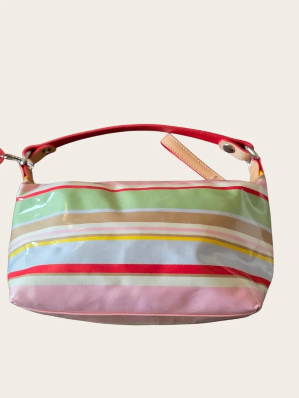 Coach Hampton Watercolor Stripe Pouch Bag Y2K Vintage Vachetta Trim Rare - Picture 14 of 16